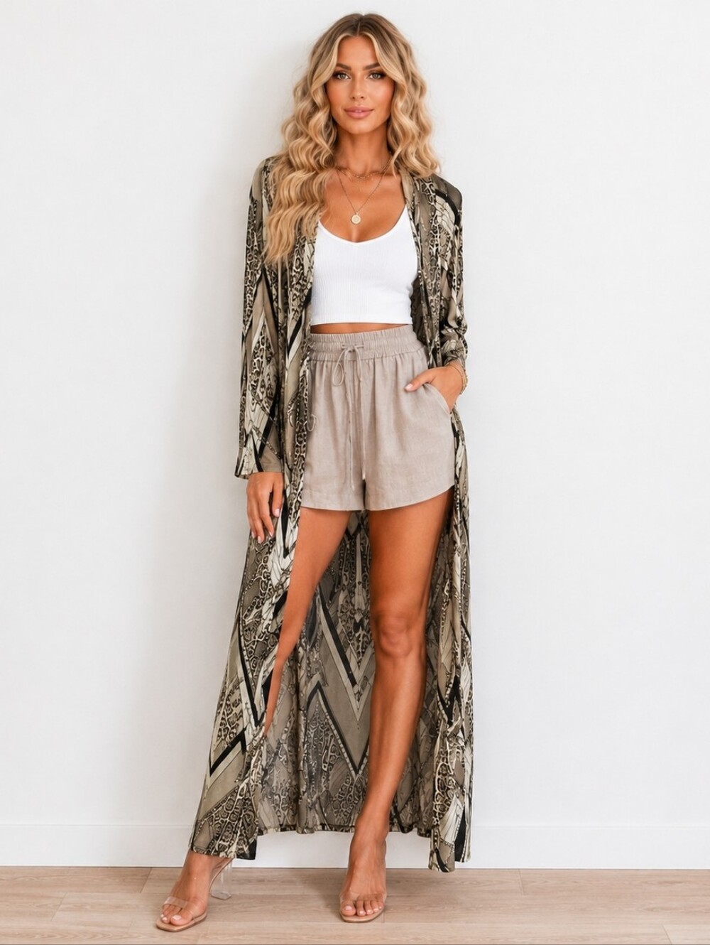 Fashion Nova Scarf Print Maxi Duster Cardigan Boho Open Front Size M Tall